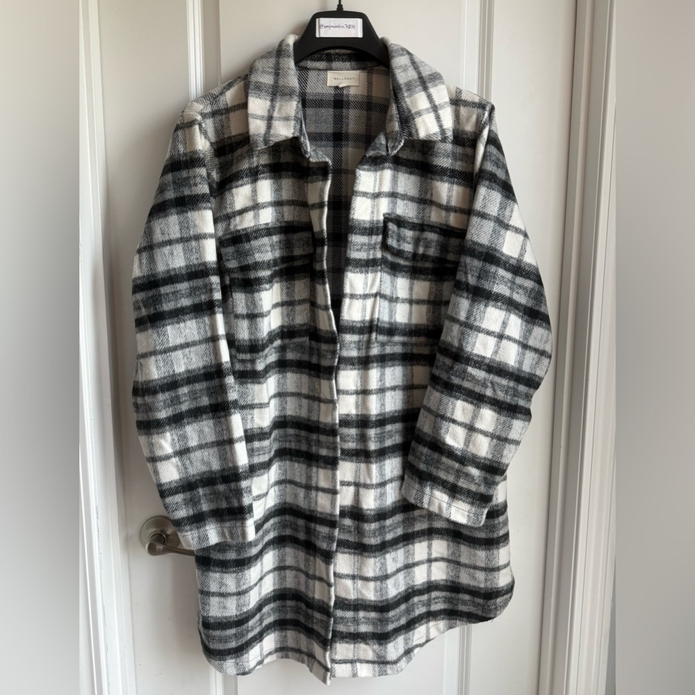 MELLODAY Open Front Black & White Plaid Jacket, Size 1X